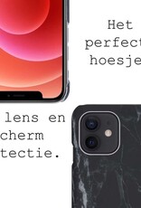 BASEY. Hoes Geschikt voor iPhone 12 Hoesje Marmer Case Marmeren Cover Hoes Hardcover - Wit - 2 Stuks
