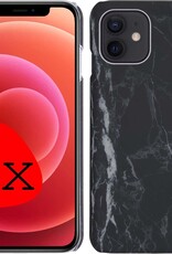 BASEY. Hoes Geschikt voor iPhone 12 Hoesje Marmer Case Marmeren Cover Hoes Hardcover - Zwart - 2 Stuks
