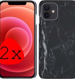 BASEY. BASEY. - 2x - iPhone 12 hoesje marmer - Zwart