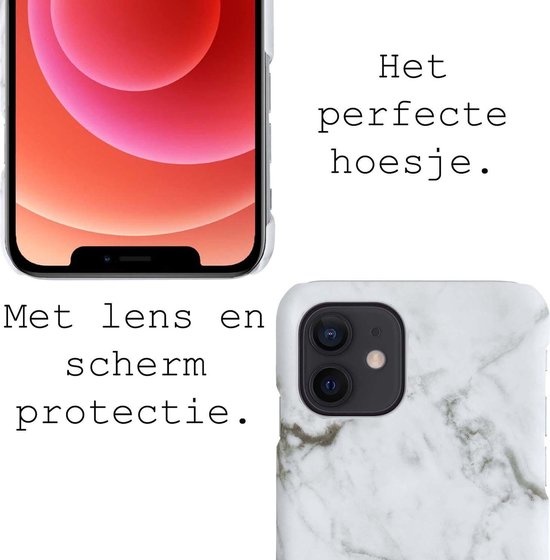 BASEY. Hoes Geschikt voor iPhone 12 Hoesje Marmer Case Marmeren Cover Hoes Hardcover - Zwart - 2 Stuks