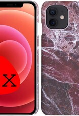 BASEY. Hoes Geschikt voor iPhone 12 Hoesje Marmer Case Marmeren Cover Hoes Hardcover - Rood - 2 Stuks