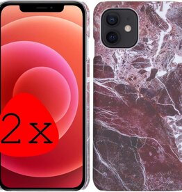 BASEY. BASEY. - 2x - iPhone 12 hoesje marmer - Rood