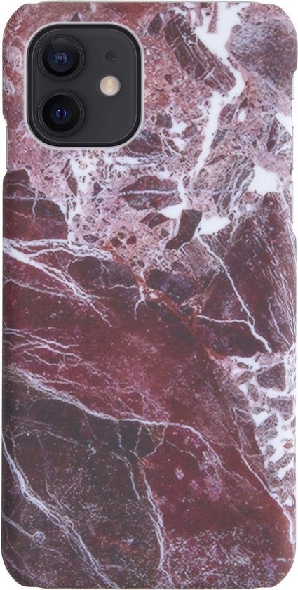 BASEY. Hoes Geschikt voor iPhone 12 Hoesje Marmer Case Marmeren Cover Hoes Hardcover - Rood - 2 Stuks