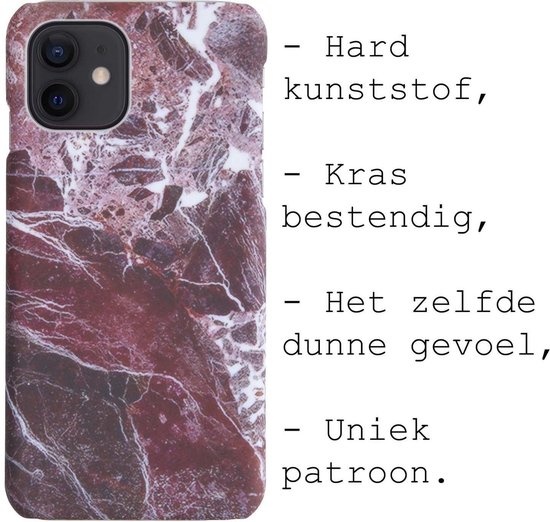 BASEY. Hoes Geschikt voor iPhone 12 Hoesje Marmer Case Marmeren Cover Hoes Hardcover - Rood - 2 Stuks