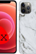 BASEY. Hoes Geschikt voor iPhone 12 Pro Hoesje Marmer Case Marmeren Cover Hoes Hardcover - Wit - 2 Stuks