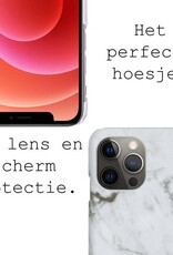 BASEY. Hoes Geschikt voor iPhone 12 Pro Hoesje Marmer Case Marmeren Cover Hoes Hardcover - Wit - 2 Stuks