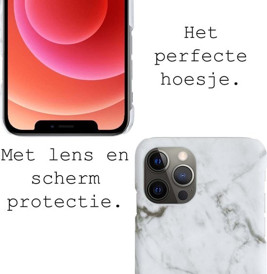 BASEY. Hoes Geschikt voor iPhone 12 Pro Hoesje Marmer Case Marmeren Cover Hoes Hardcover - Wit - 2 Stuks