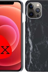 BASEY. Hoes Geschikt voor iPhone 12 Pro Hoesje Marmer Case Marmeren Cover Hoes Hardcover - Zwart - 2 Stuks