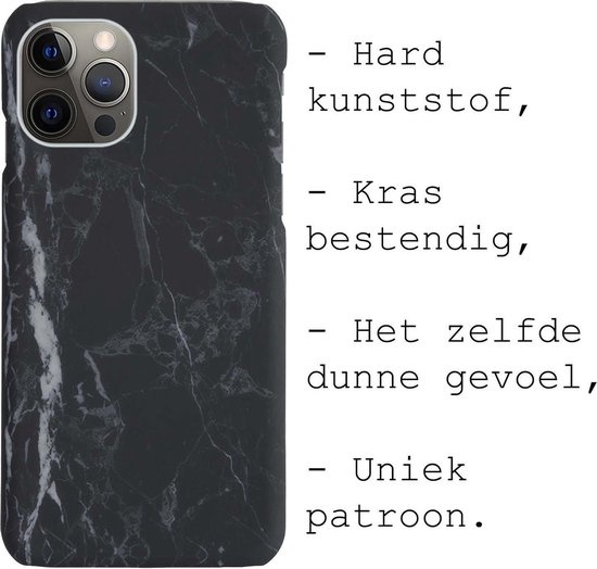BASEY. Hoes Geschikt voor iPhone 12 Pro Hoesje Marmer Case Marmeren Cover Hoes Hardcover - Zwart - 2 Stuks