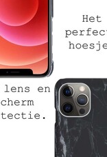BASEY. Hoes Geschikt voor iPhone 12 Pro Hoesje Marmer Case Marmeren Cover Hoes Hardcover - Zwart - 2 Stuks
