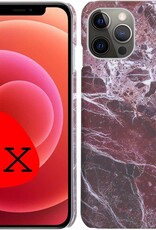 BASEY. Hoes Geschikt voor iPhone 12 Pro Hoesje Marmer Case Marmeren Cover Hoes Hardcover - Rood - 2 Stuks