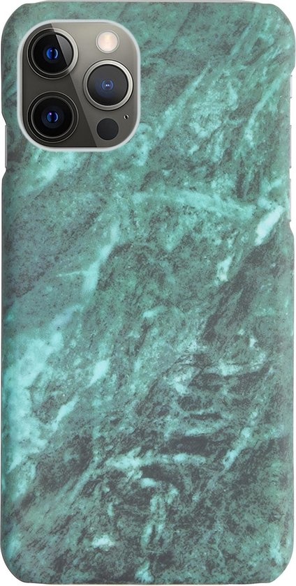 BASEY. Hoes Geschikt voor iPhone 12 Pro Hoesje Marmer Case Marmeren Cover Hoes Hardcover - Groen - 2 Stuks