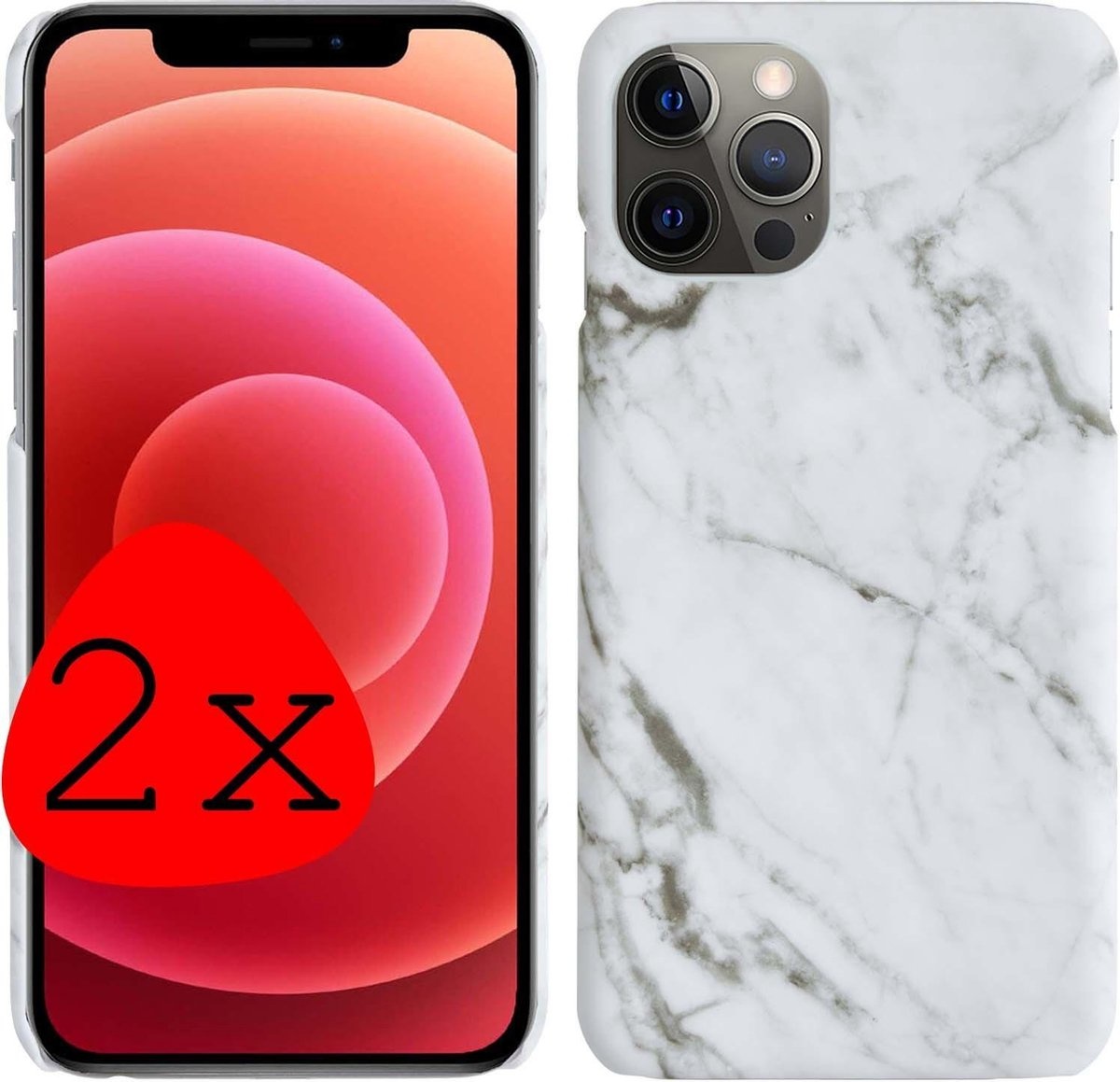 BASEY. Hoes Geschikt voor iPhone 12 Pro Max Hoesje Marmer Case Marmeren Cover Hoes Hardcover - Wit - 2 Stuks
