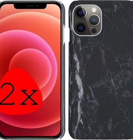 BASEY. BASEY. - 2x - iPhone 12 Pro Max hoesje marmer - Zwart
