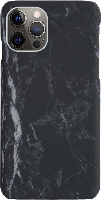 BASEY. Hoes Geschikt voor iPhone 12 Pro Max Hoesje Marmer Case Marmeren Cover Hoes Hardcover - Zwart - 2 Stuks