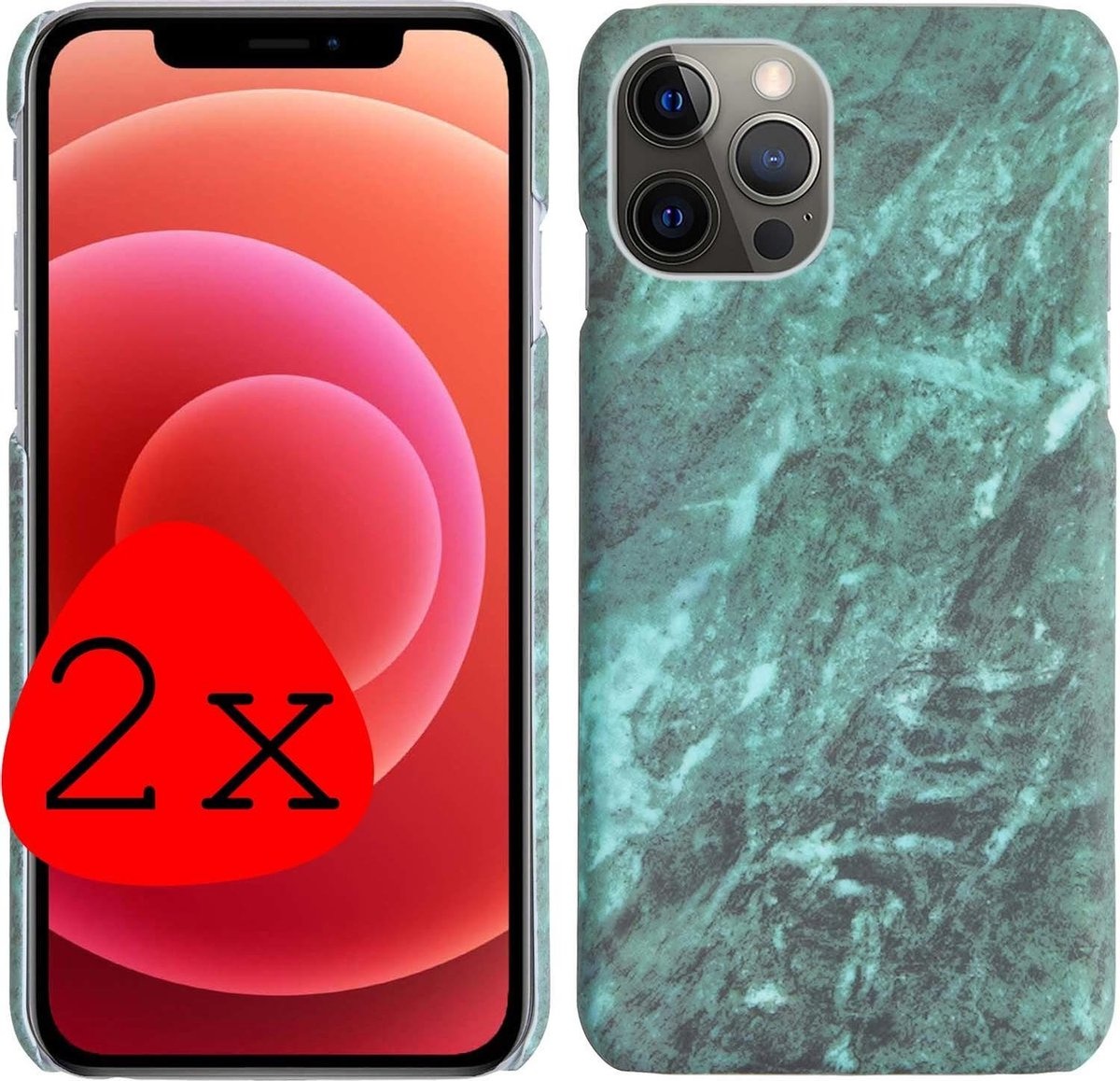 BASEY. Hoes Geschikt voor iPhone 12 Pro Max Hoesje Marmer Case Marmeren Cover Hoes Hardcover - Groen - 2 Stuks