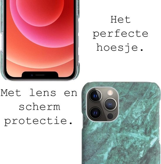 BASEY. Hoes Geschikt voor iPhone 12 Pro Max Hoesje Marmer Case Marmeren Cover Hoes Hardcover - Groen - 2 Stuks
