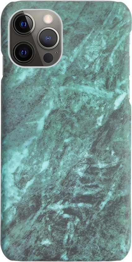 BASEY. Hoes Geschikt voor iPhone 12 Pro Max Hoesje Marmer Case Marmeren Cover Hoes Hardcover - Groen - 2 Stuks