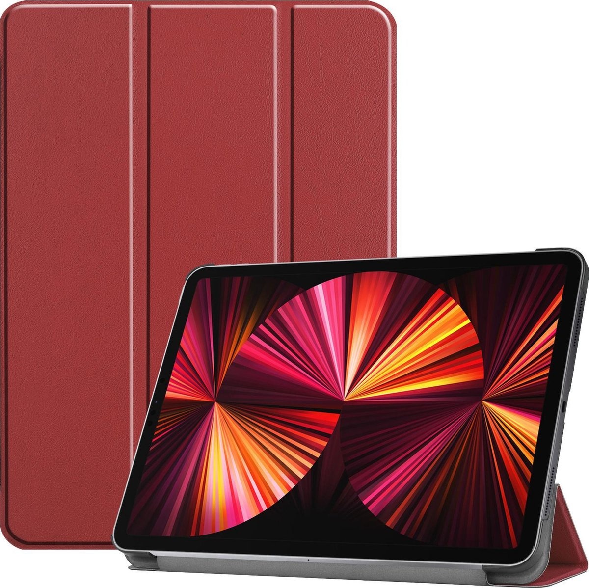BASEY. Hoesje Geschikt voor iPad Pro 2021 (11 inch) Hoes Case Tablet Hoesje Tri-fold - Hoes Geschikt voor iPad Pro 11 inch (2021) Hoesje Hard Cover Bookcase Hoes - Donkerrood