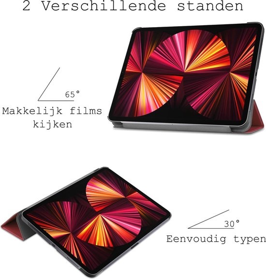BASEY. Hoesje Geschikt voor iPad Pro 2021 (11 inch) Hoes Case Tablet Hoesje Tri-fold - Hoes Geschikt voor iPad Pro 11 inch (2021) Hoesje Hard Cover Bookcase Hoes - Donkerrood
