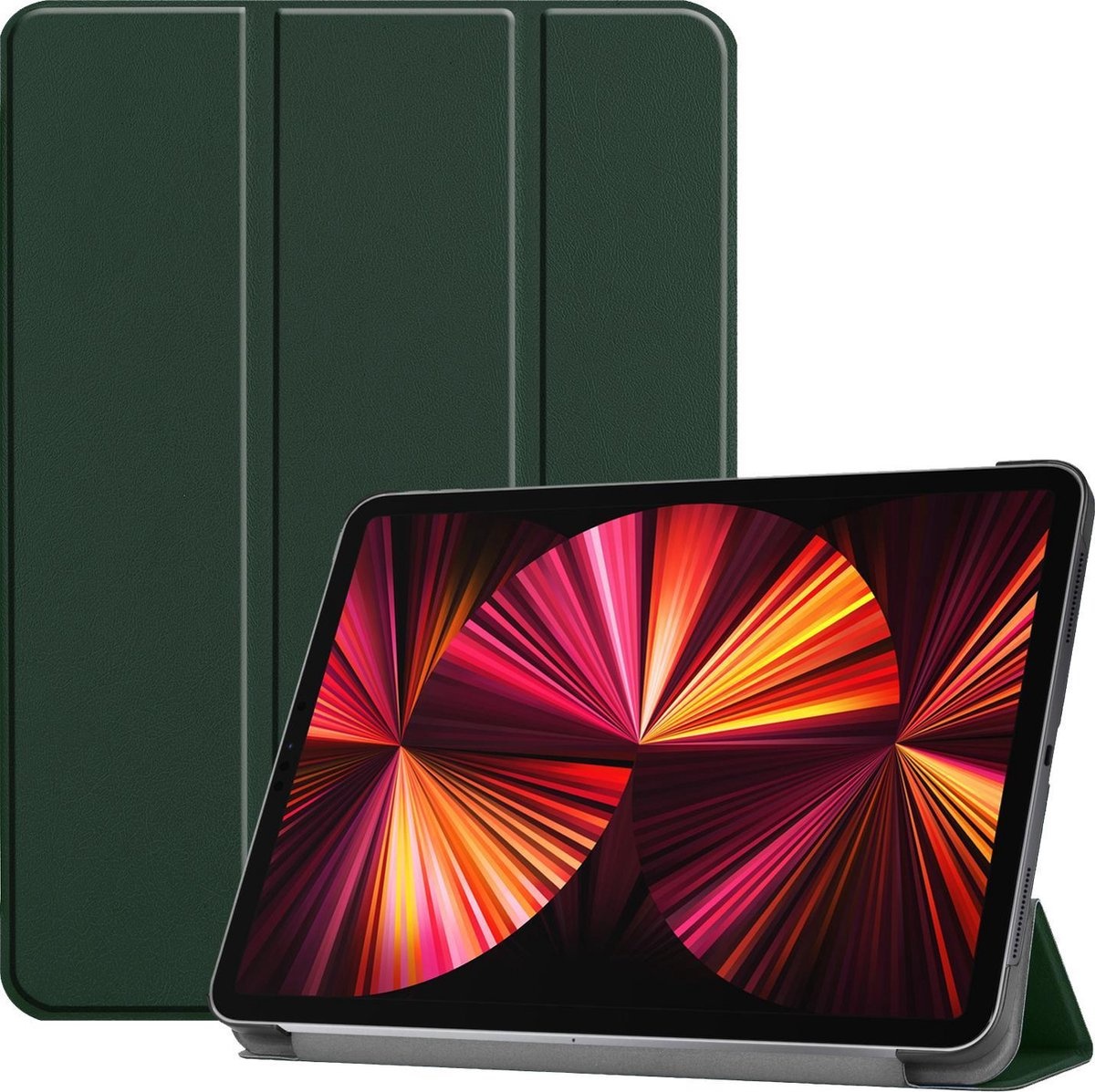 BASEY. Hoesje Geschikt voor iPad Pro 2021 (11 inch) Hoes Case Tablet Hoesje Tri-fold - Hoes Geschikt voor iPad Pro 11 inch (2021) Hoesje Hard Cover Bookcase Hoes - Donkergroen
