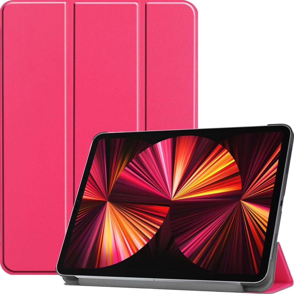 BASEY. Hoesje Geschikt voor iPad Pro 2021 (11 inch) Hoes Case Tablet Hoesje Tri-fold - Hoes Geschikt voor iPad Pro 11 inch (2021) Hoesje Hard Cover Bookcase Hoes - Donkerroze