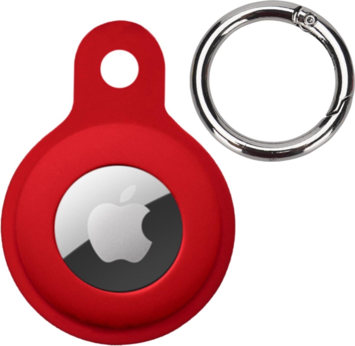 BASEY. Hoesje Geschikt voor Apple AirTag Hoesje Case Hoesje Geschikt voor Apple AirTag Sleutelhanger Siliconen Hoes - Donkerrood