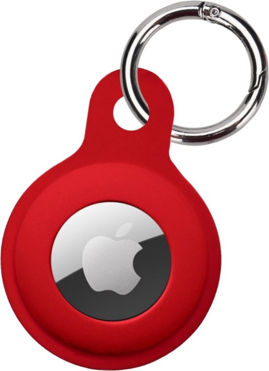 BASEY. Hoesje Geschikt voor Apple AirTag Hoesje Case Hoesje Geschikt voor Apple AirTag Sleutelhanger Siliconen Hoes - Donkerrood