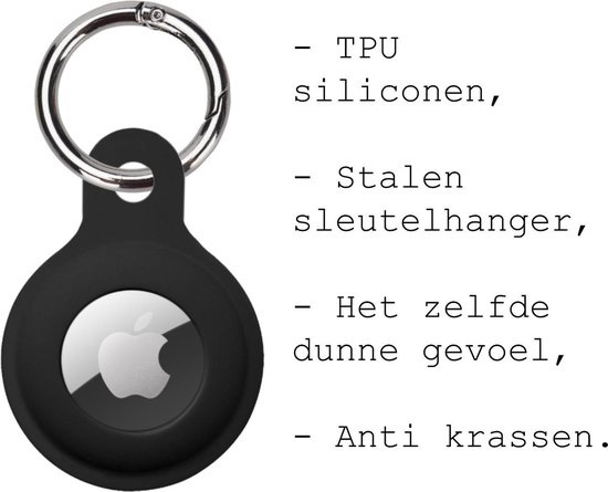 BASEY. Hoesje Geschikt voor Apple AirTag Hoesje Case Hoesje Geschikt voor Apple AirTag Sleutelhanger Siliconen Hoes - Zwart - 2 Stuks