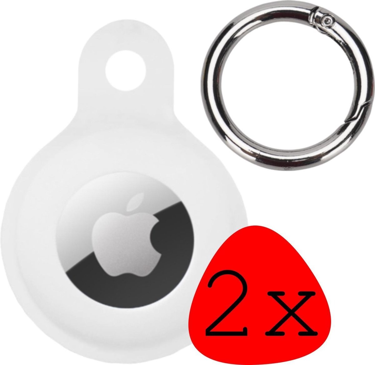BASEY. Hoesje Geschikt voor Apple AirTag Hoesje Case Hoesje Geschikt voor Apple AirTag Sleutelhanger Siliconen Hoes - Wit - 2 Stuks