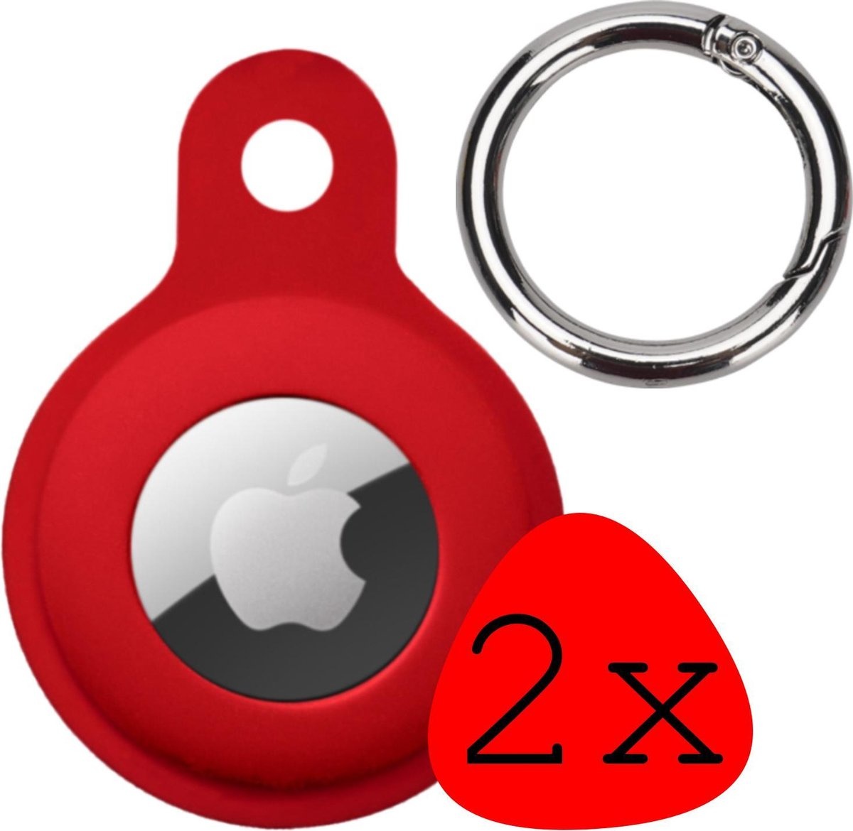 BASEY. Hoesje Geschikt voor Apple AirTag Hoesje Case Hoesje Geschikt voor Apple AirTag Sleutelhanger Siliconen Hoes - Donkerrood - 2 Stuks