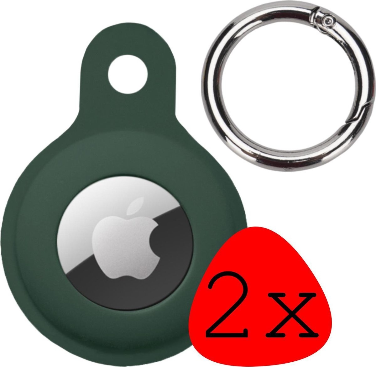 BASEY. Hoesje Geschikt voor Apple AirTag Hoesje Case Hoesje Geschikt voor Apple AirTag Sleutelhanger Siliconen Hoes - Donkergroen - 2 Stuks