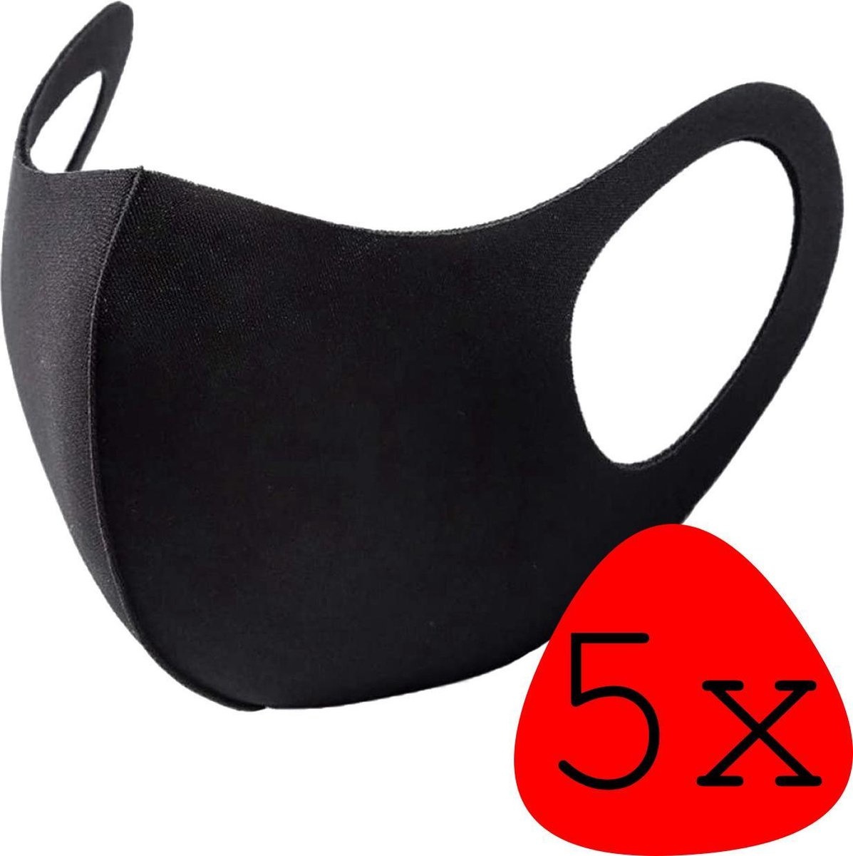 BASEY. Wasbaar Mondkapje Zwart Wasbaar Mondmasker Elastisch Mondkapjes - 5 stuks