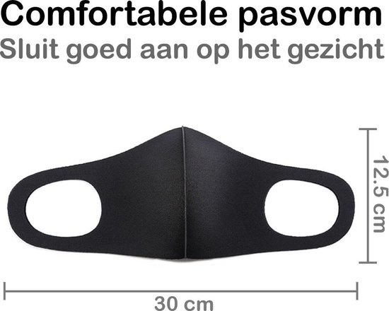 BASEY. Wasbaar Mondkapje Zwart Wasbaar Mondmasker Elastisch Mondkapjes - 10 stuks