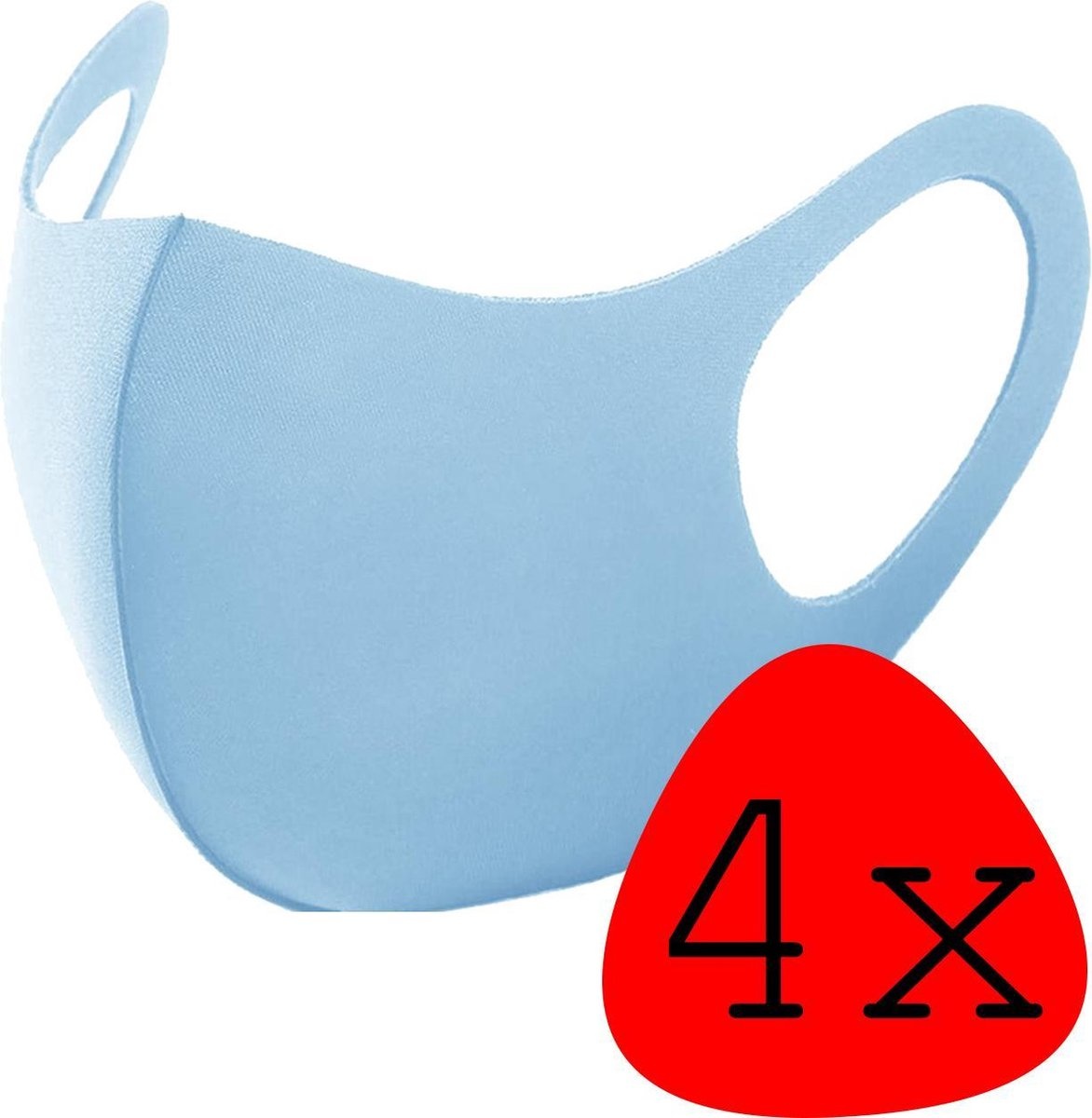 BASEY. Wasbaar Mondkapje Blauw Wasbaar Mondmasker Elastisch Mondkapjes - 4 stuks