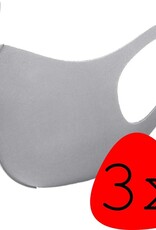 BASEY. Wasbaar Mondkapje Grijs Wasbaar Mondmasker Elastisch Mondkapjes - 3 stuks