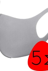 BASEY. Wasbaar Mondkapje Grijs Wasbaar Mondmasker Elastisch Mondkapjes - 5 stuks
