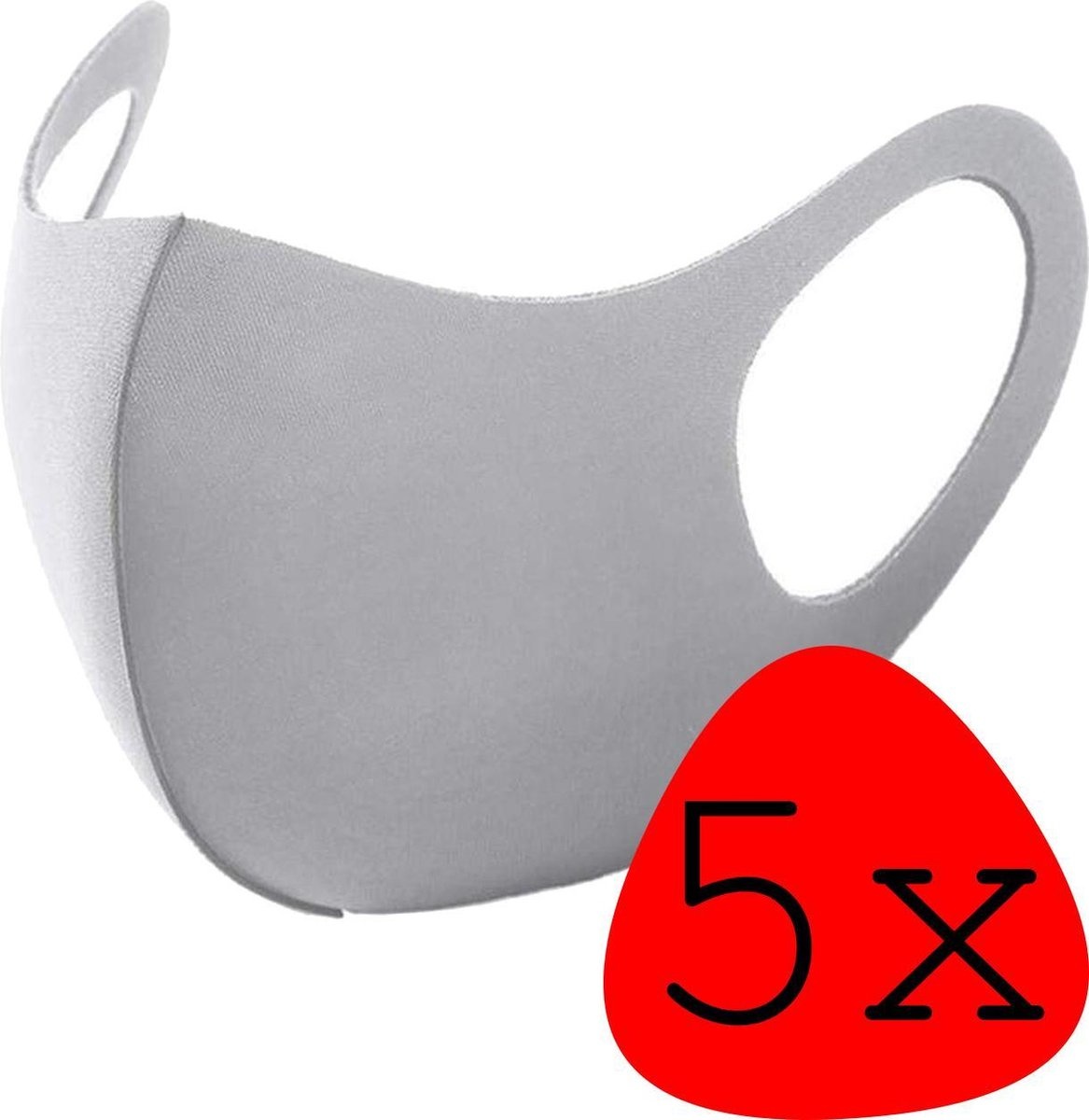 BASEY. Wasbaar Mondkapje Grijs Wasbaar Mondmasker Elastisch Mondkapjes - 5 stuks