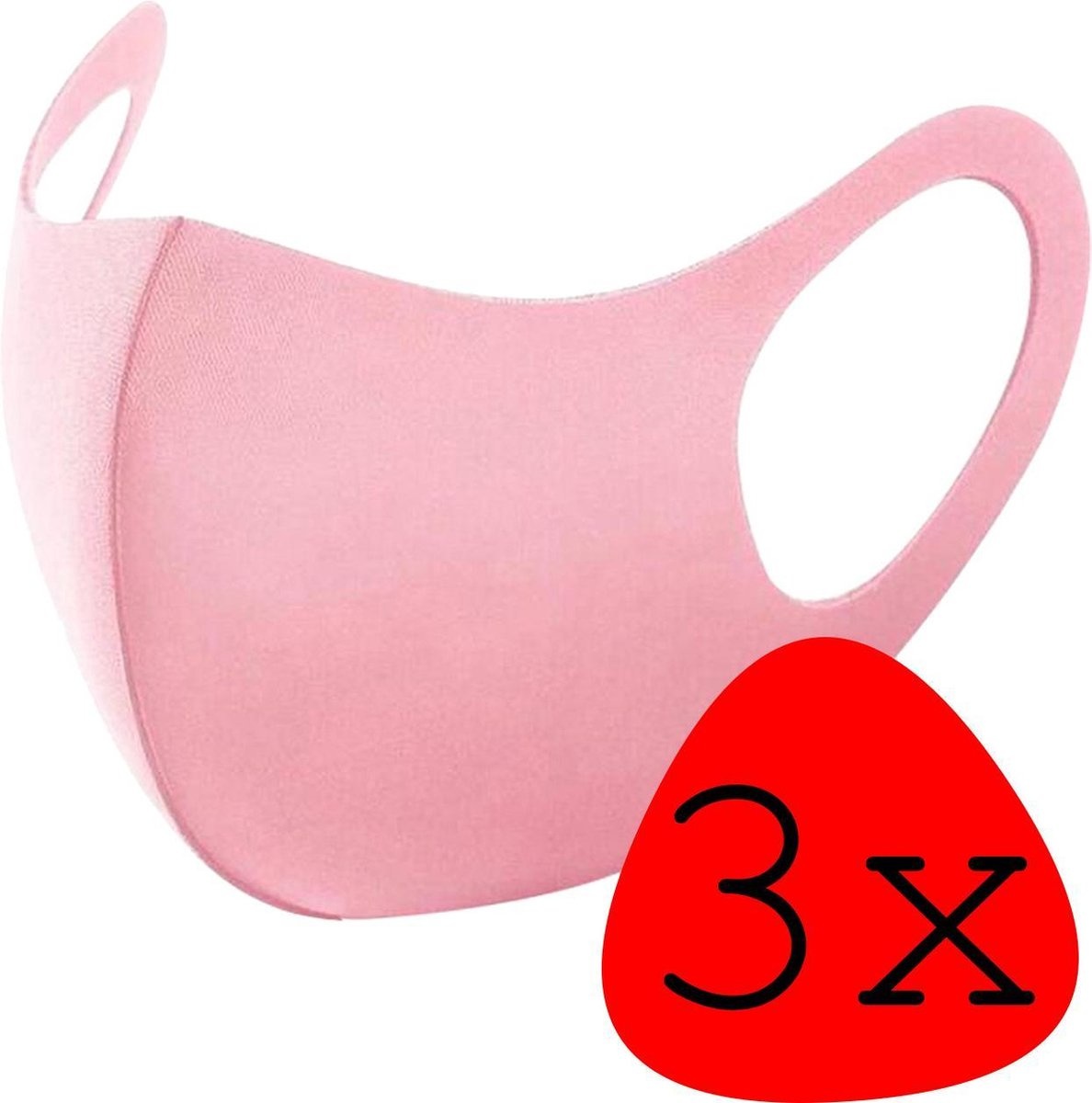 BASEY. Wasbaar Mondkapje Roze Wasbaar Mondmasker Elastisch Mondkapjes - 3 stuks
