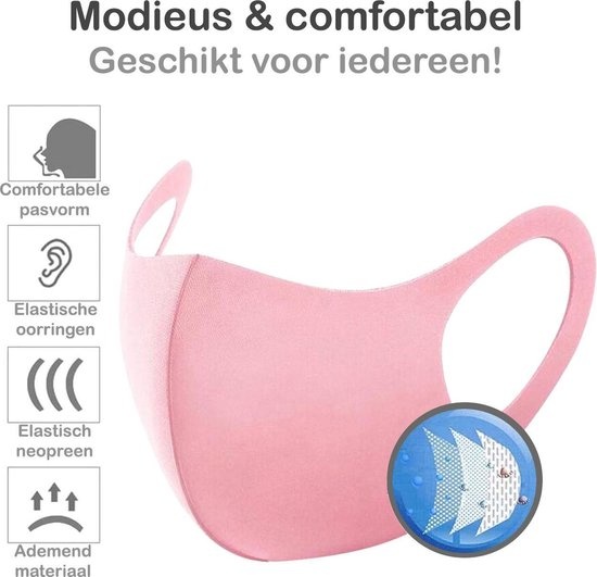 BASEY. Wasbaar Mondkapje Roze Wasbaar Mondmasker Elastisch Mondkapjes - 3 stuks