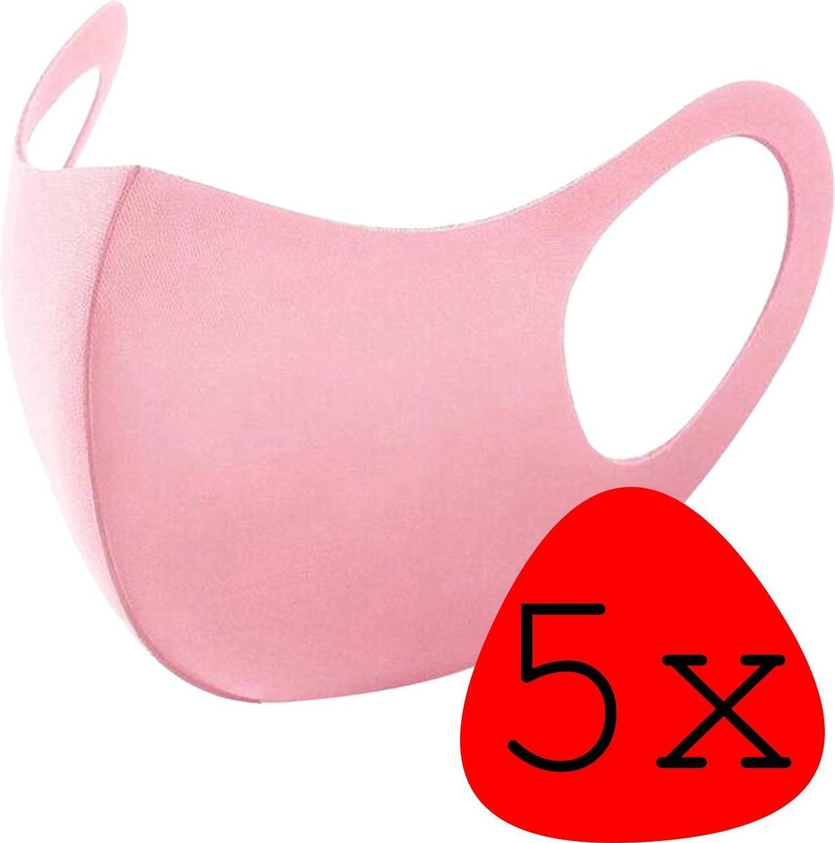 BASEY. Wasbaar Mondkapje Roze Wasbaar Mondmasker Elastisch Mondkapjes - 5 stuks