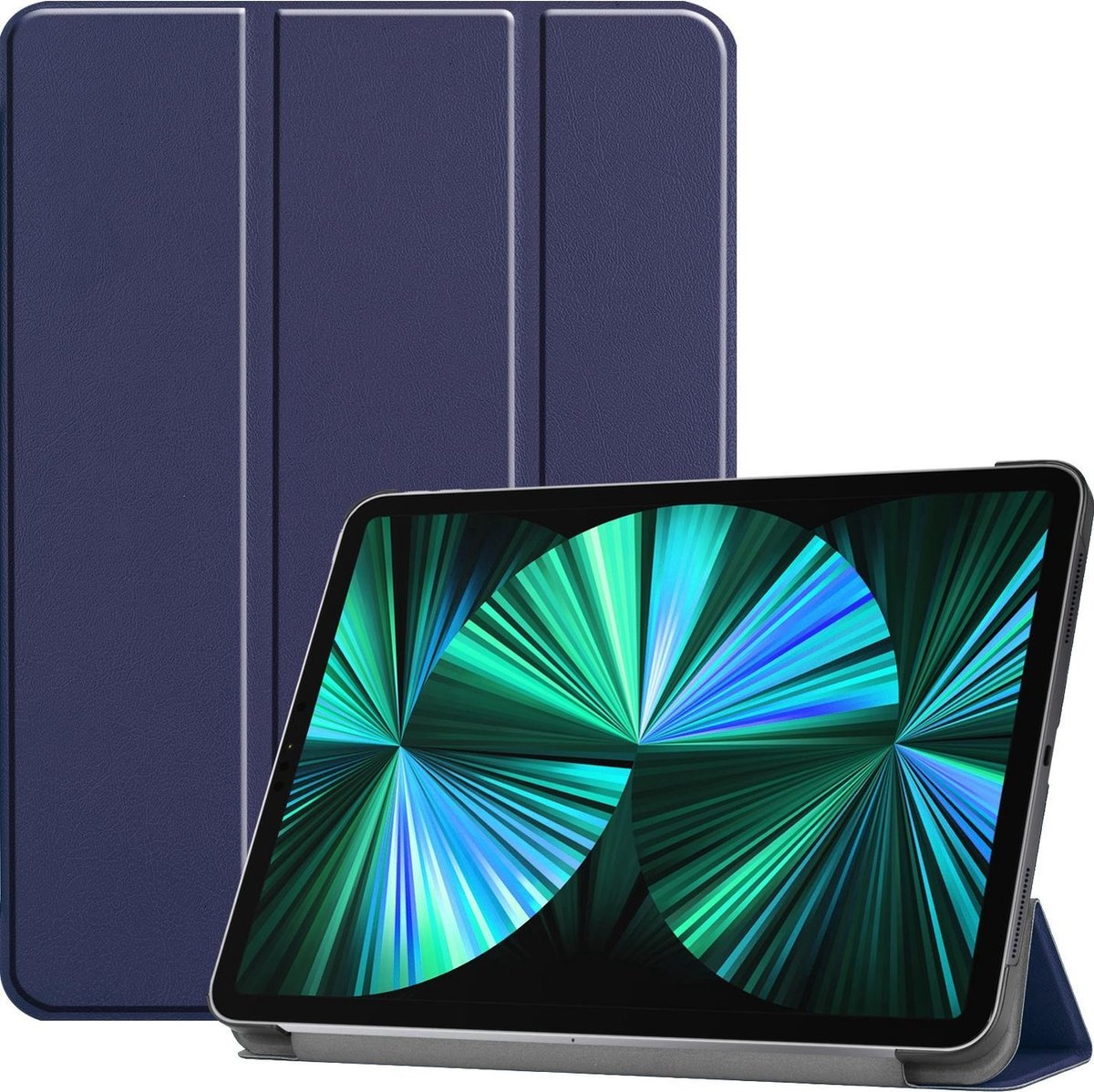 BASEY. Hoesje Geschikt voor iPad Pro 2021 (12,9 inch) Hoes Case Tablet Hoesje Tri-fold - Hoes Geschikt voor iPad Pro 12,9 inch (2021) Hoesje Hard Cover Bookcase Hoes - Donkerblauw