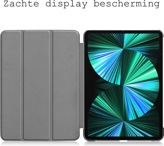 BASEY. Hoesje Geschikt voor iPad Pro 2021 (12,9 inch) Hoes Case Tablet Hoesje Tri-fold - Hoes Geschikt voor iPad Pro 12,9 inch (2021) Hoesje Hard Cover Bookcase Hoes - Donkerblauw