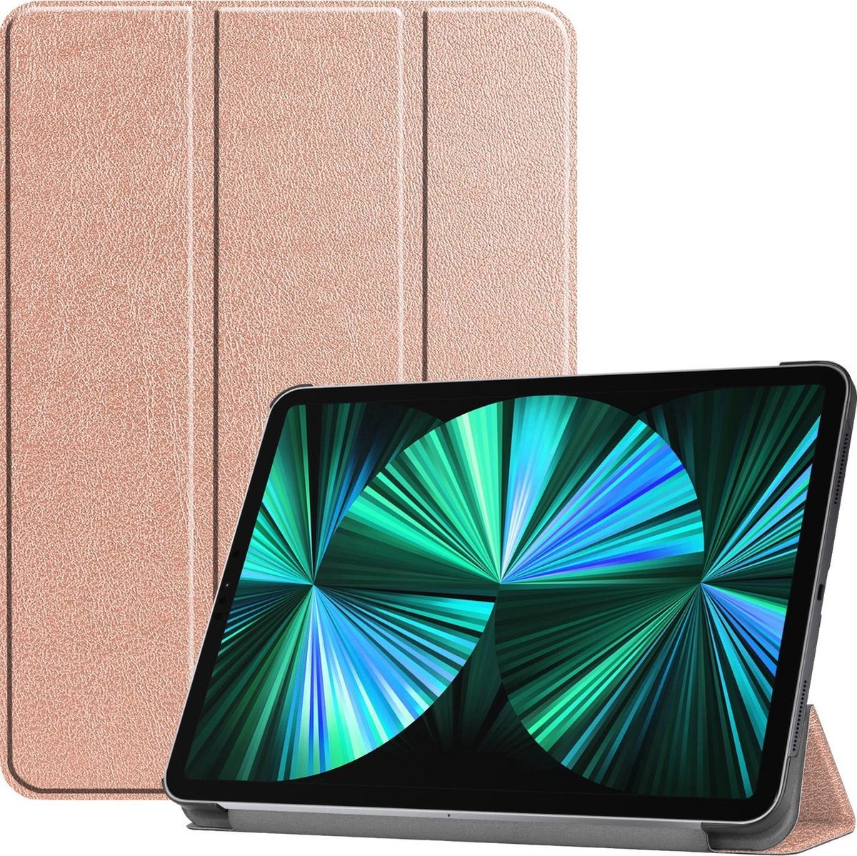 BASEY. Hoesje Geschikt voor iPad Pro 2021 (12,9 inch) Hoes Case Tablet Hoesje Tri-fold - Hoes Geschikt voor iPad Pro 12,9 inch (2021) Hoesje Hard Cover Bookcase Hoes - Rosé goud