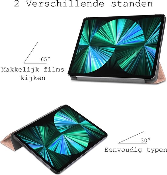 BASEY. Hoesje Geschikt voor iPad Pro 2021 (12,9 inch) Hoes Case Tablet Hoesje Tri-fold - Hoes Geschikt voor iPad Pro 12,9 inch (2021) Hoesje Hard Cover Bookcase Hoes - Rosé goud
