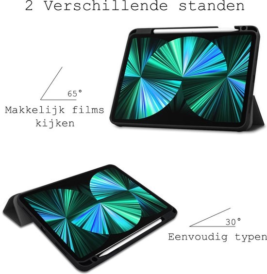 BASEY. Hoesje Geschikt voor iPad Pro 2021 (12,9 inch) Hoes Case Tablet Hoesje Tri-fold Met Uitsparing Geschikt voor Apple Pencil - Hoes Geschikt voor iPad Pro 12,9 inch (2021) Hoesje Hard Cover Bookcase Hoes - Zwart
