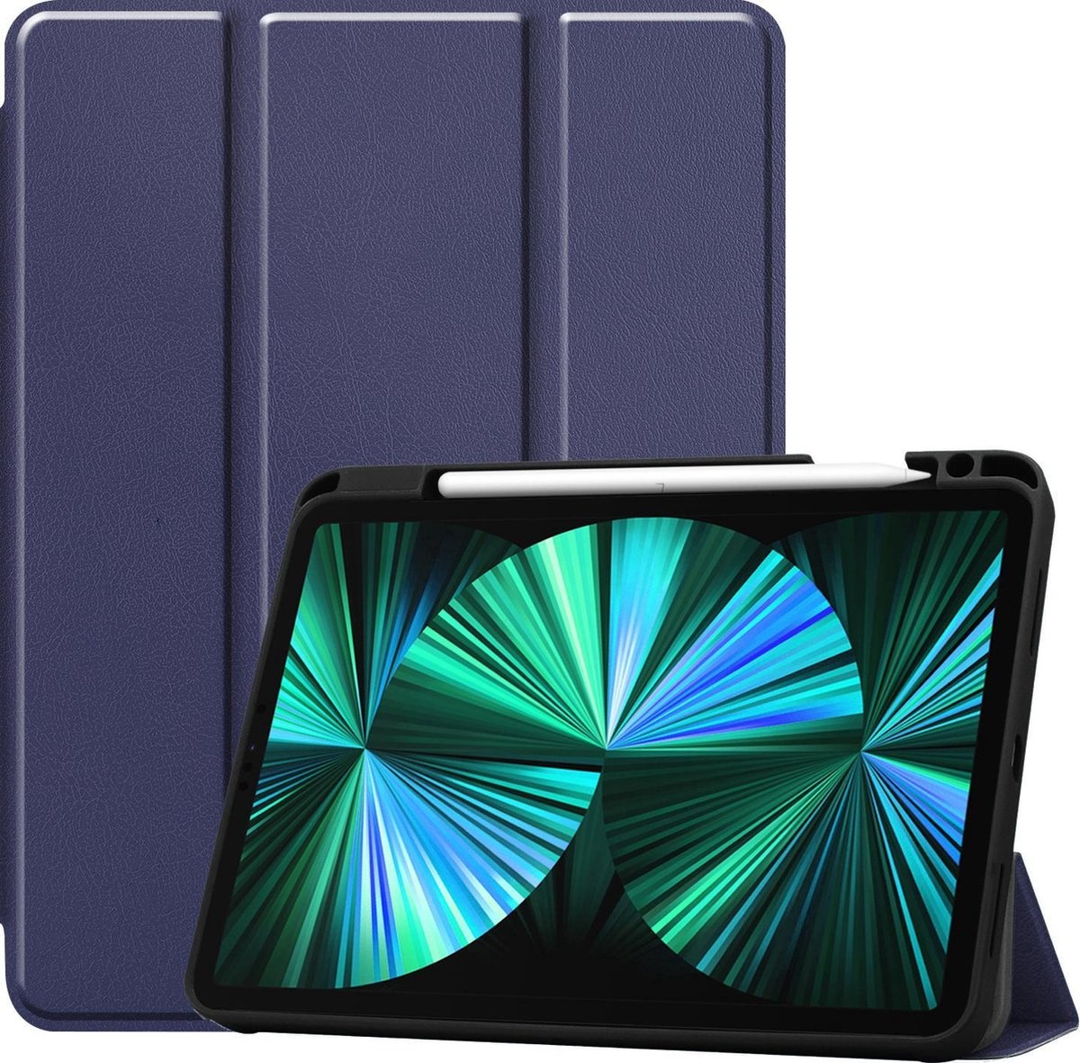 BASEY. Hoesje Geschikt voor iPad Pro 2021 (12,9 inch) Hoes Case Tablet Hoesje Tri-fold Met Uitsparing Geschikt voor Apple Pencil - Hoes Geschikt voor iPad Pro 12,9 inch (2021) Hoesje Hard Cover Bookcase Hoes - Donkerblauw