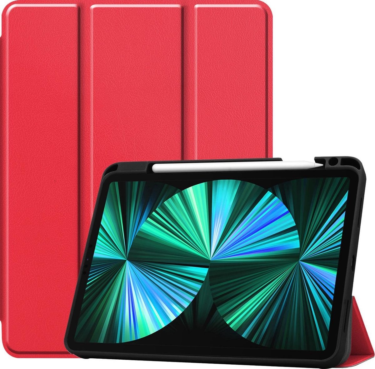 BASEY. Hoesje Geschikt voor iPad Pro 2021 (12,9 inch) Hoes Case Tablet Hoesje Tri-fold Met Uitsparing Geschikt voor Apple Pencil - Hoes Geschikt voor iPad Pro 12,9 inch (2021) Hoesje Hard Cover Bookcase Hoes - Rood