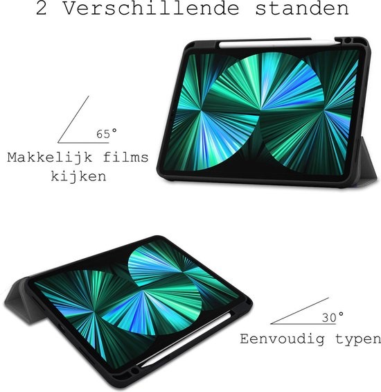BASEY. Hoesje Geschikt voor iPad Pro 2021 (12,9 inch) Hoes Case Tablet Hoesje Tri-fold Met Uitsparing Geschikt voor Apple Pencil - Hoes Geschikt voor iPad Pro 12,9 inch (2021) Hoesje Hard Cover Bookcase Hoes - Grijs