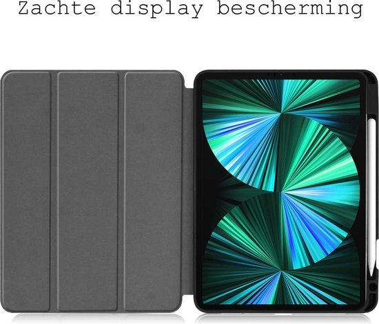 BASEY. Hoesje Geschikt voor iPad Pro 2021 (12,9 inch) Hoes Case Tablet Hoesje Tri-fold Met Uitsparing Geschikt voor Apple Pencil - Hoes Geschikt voor iPad Pro 12,9 inch (2021) Hoesje Hard Cover Bookcase Hoes - Grijs